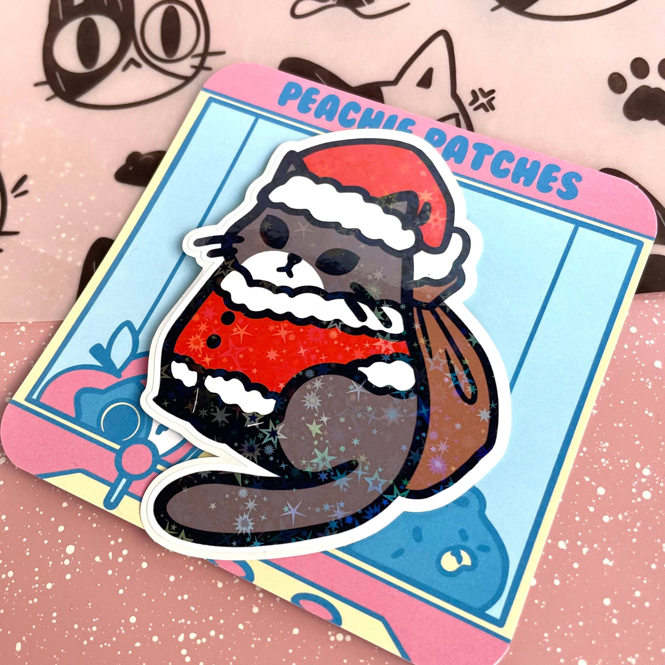SANTA CAT HOLOGRAPHIC STAR LAPTOP STICKER